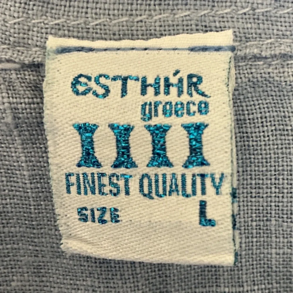 Esthhr Greece Linen Button Down Shirt  Large Blue Long Sleeve Made in Greece